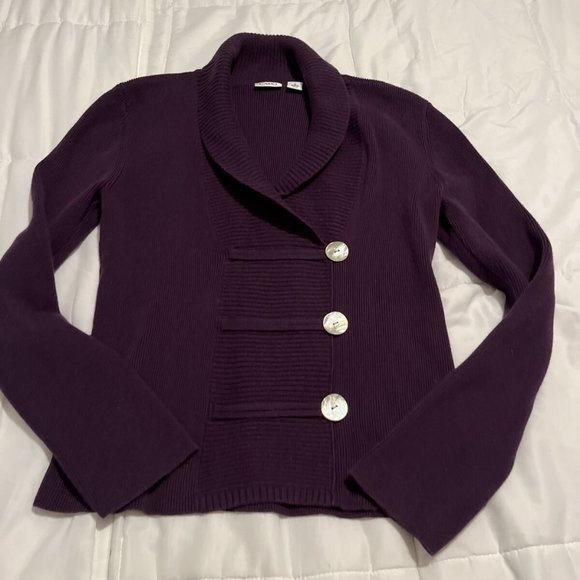 LADIES CATO PURPLE SWEATER SIZE MEDIUM  SLEEVE SHIRT , FOLD DOWN COLLAR - Picture 1 of 5